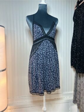 Leopard Print Lace-Trim Chemise Nightdress Black Grey